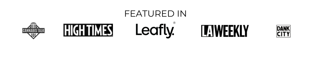 Featured in logos for Leafly, High Times, LA Weekly, High Times, and Dank City on white background for CannaAid brand recognition