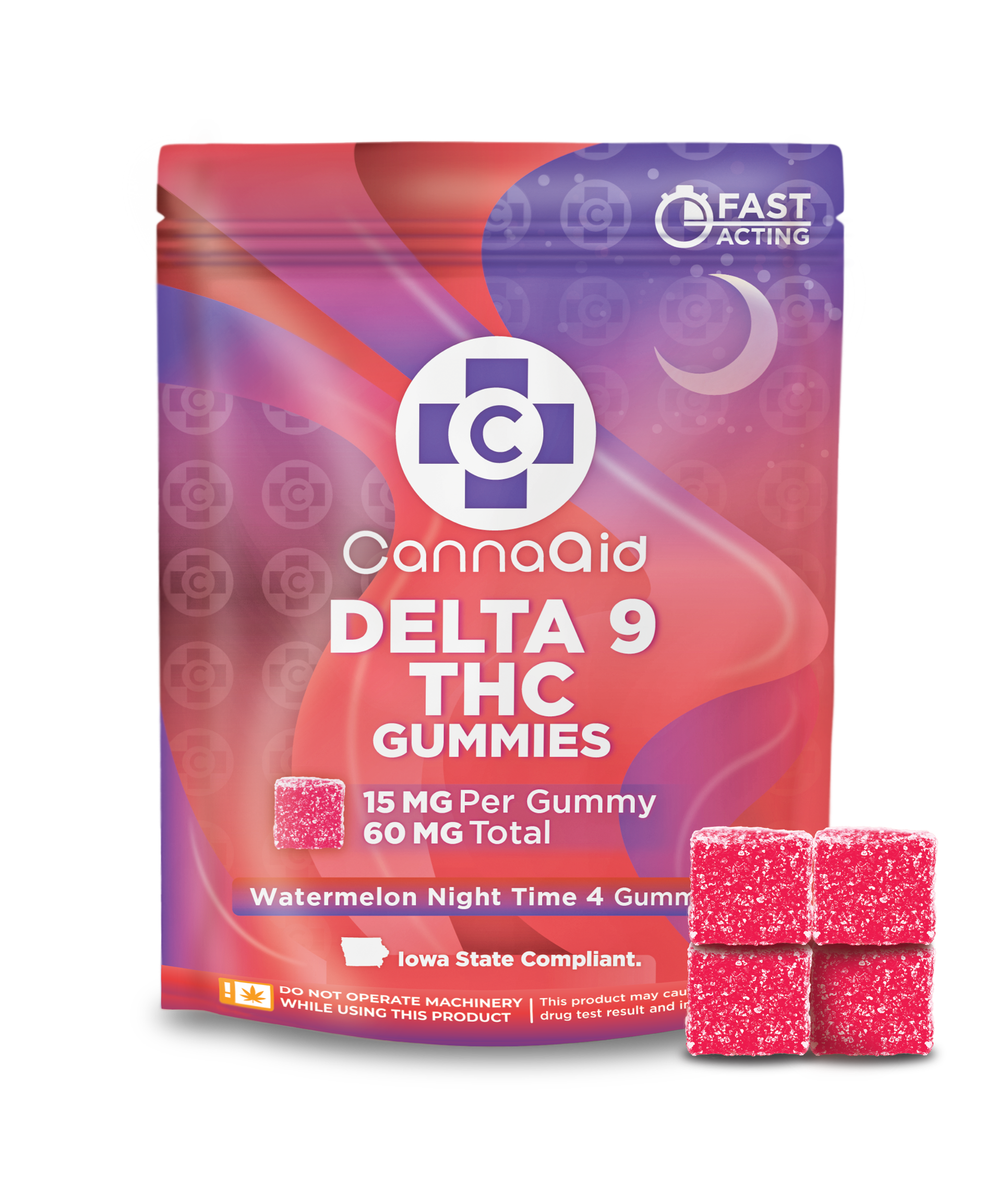Buy D9 THC Gummies 60mg - Watermelon Night Time - CannaAid