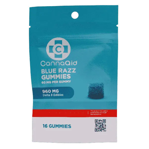 THC Delta 8 Blue Razz Gummies 60MG each – 16ct CannaAid