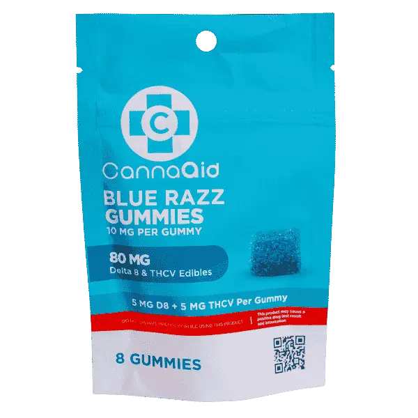 THC Delta 8 + THCV Blue Razz Gummies 10MG each (8ct) CannaAid