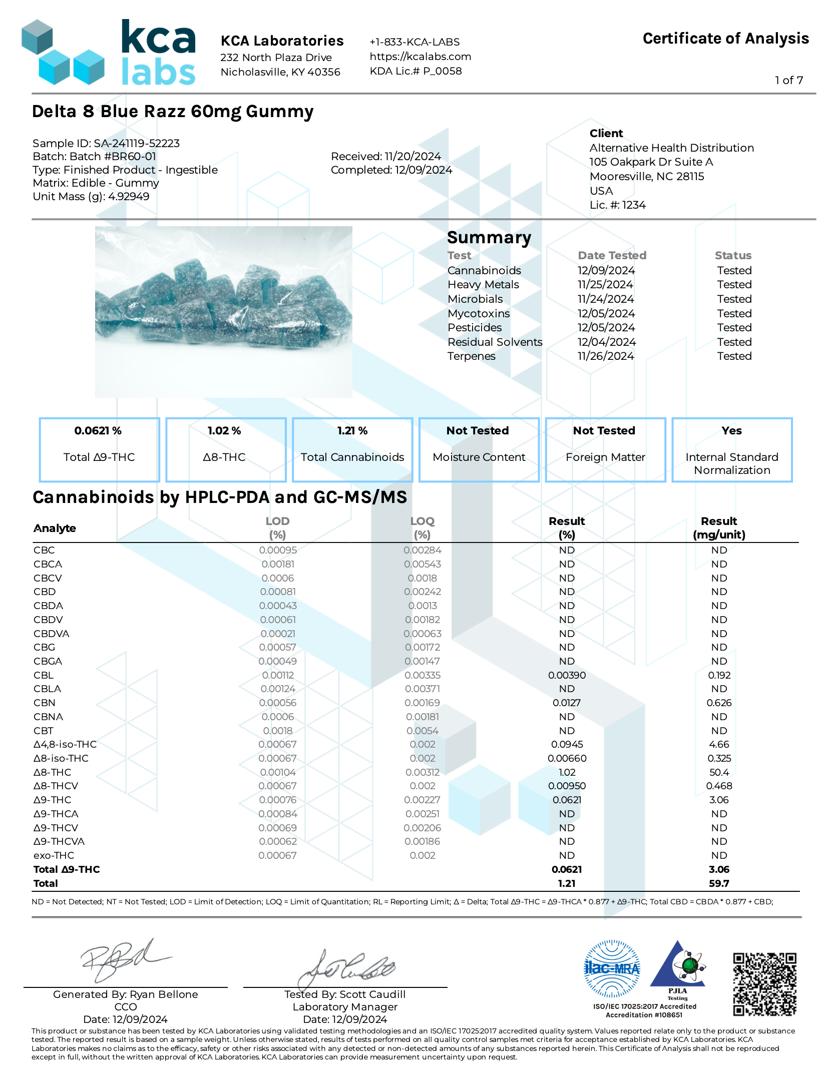 ∆8 Blue Razz Gummies - 60mg CannaAid