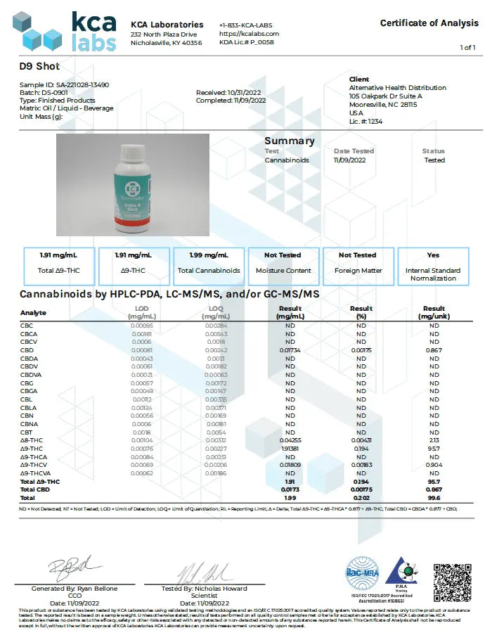 Delta 9 THC Shot 100mg – 55ML CannaAid