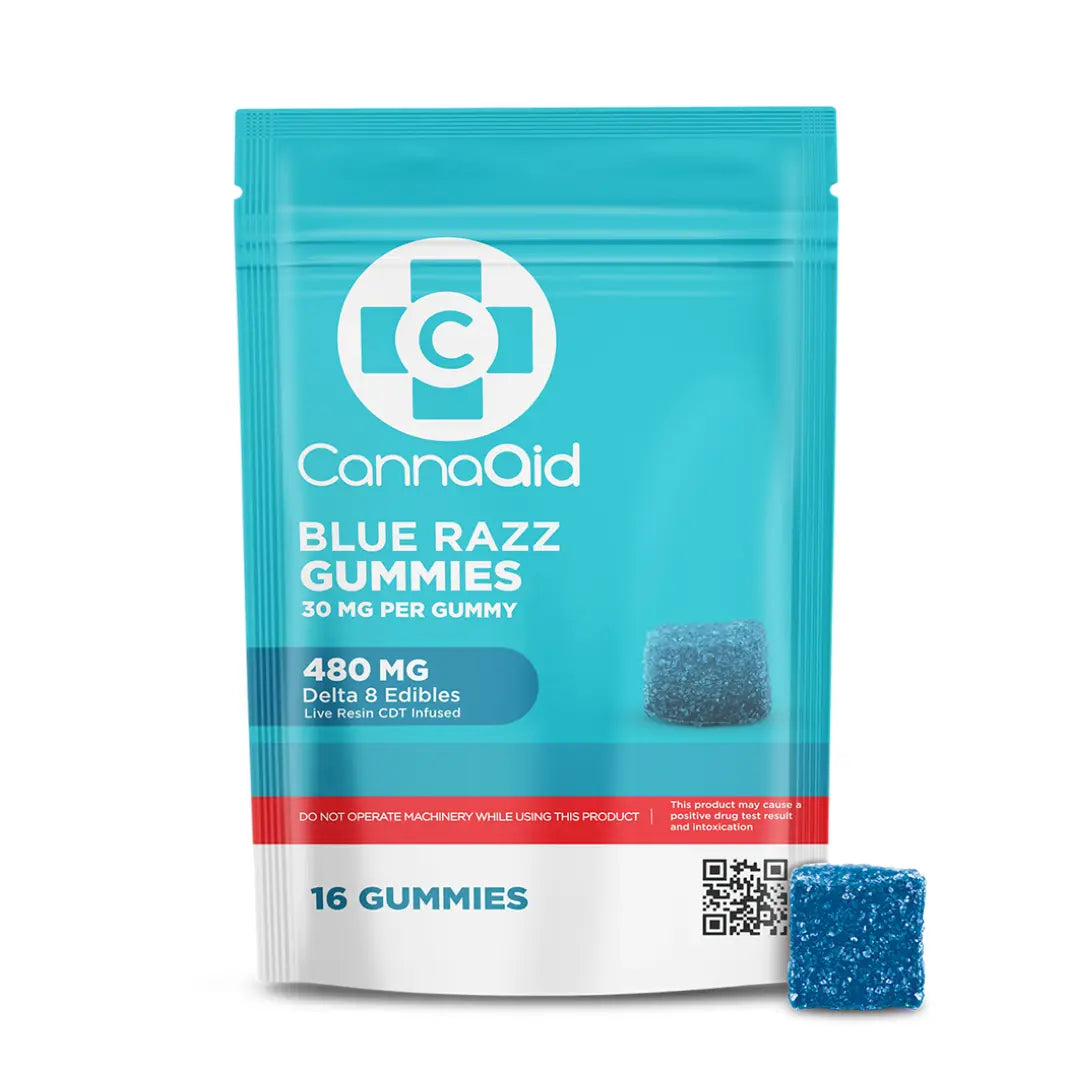 THC Delta 8 Blue Razz Gummies 30MG each CannaAid