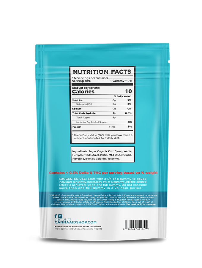 ∆8 Blue Razz Gummies - 60mg CannaAid