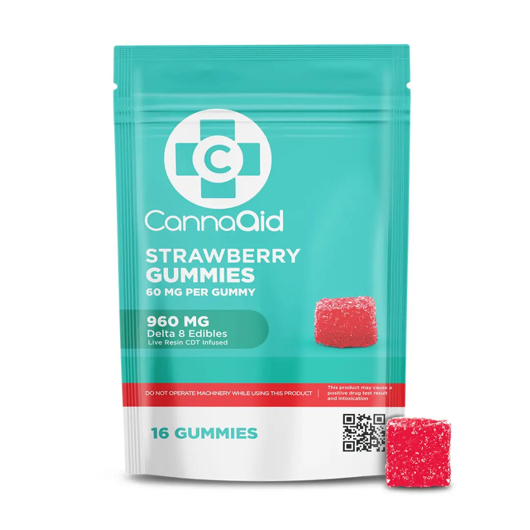 THC Delta 8 Strawberry Gummies 60MG each – 16ct CannaAid